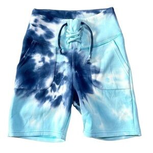 Chaser Blue Tie Dye Print Lace Up Casual Sweat Shorts Size Small NWT